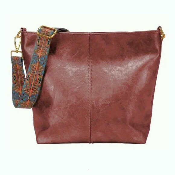 New PU Rust Bucket Bag Pocketbook with Interchangable Straps-Peacock & Sunflower - Picture 3 of 11